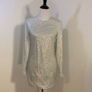 NWOT Superdown Silver Glitter Polka Dot White Dress - Size Small